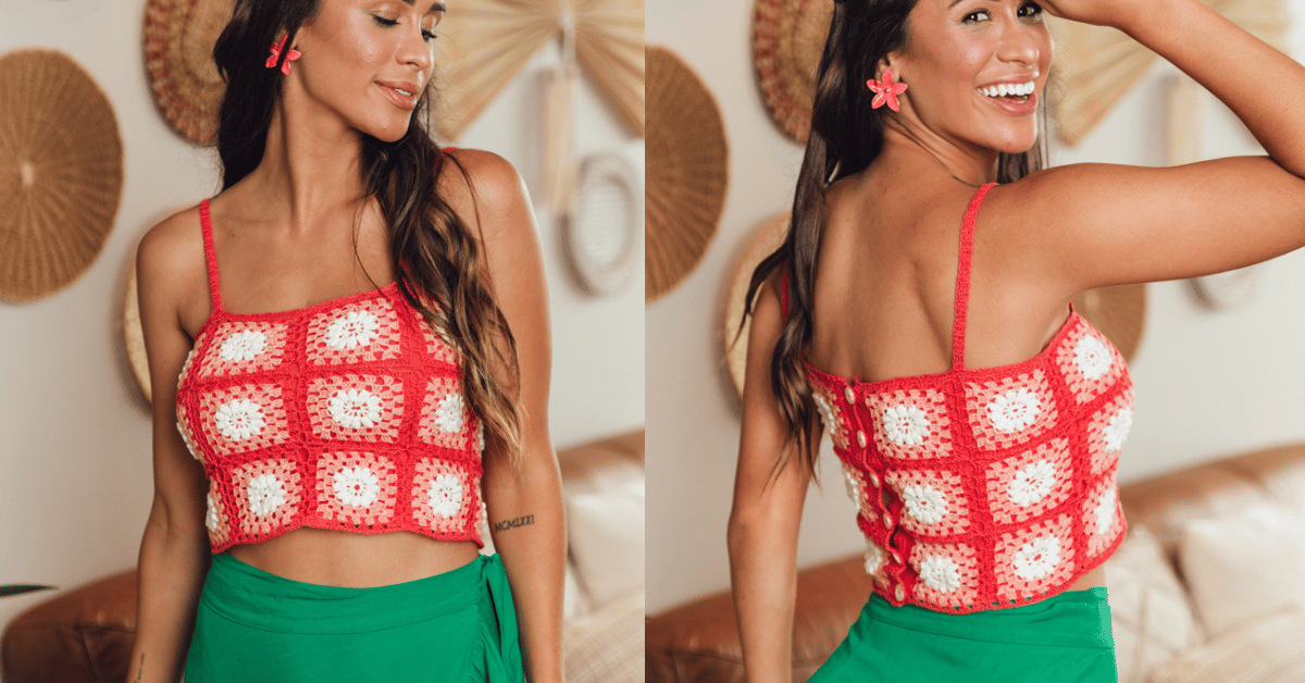 Lindo cropped regata de crochê para usar no natal: Passo a passo com gráficos