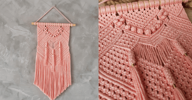 Painel de crochê rosa imitando o de macramê: Passo a passo com gráficos