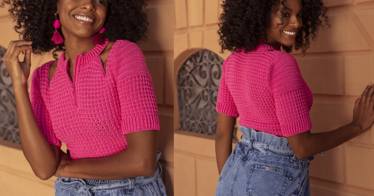 Fique linda com o cropped de manguinha em crochê: Passo a passo com gráfico
