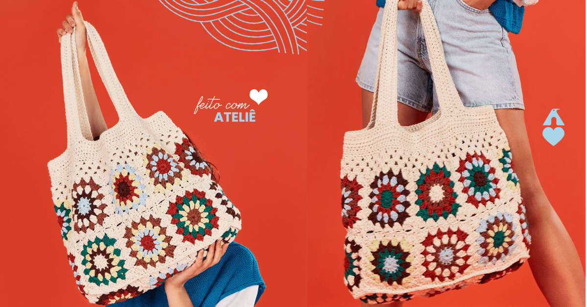 Faça a linda bolsa em quadradinhos de crochê: Passo a passo da receita