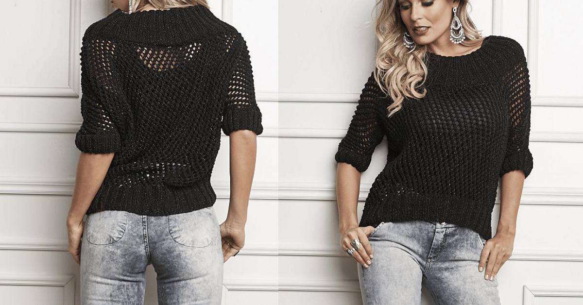 Blusinha meia manga de tricô na cor preta: Passo a passo com gráfico