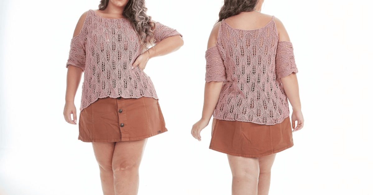 Arrase com a blusinha de tricô ombro aberto: Receita com gráficos