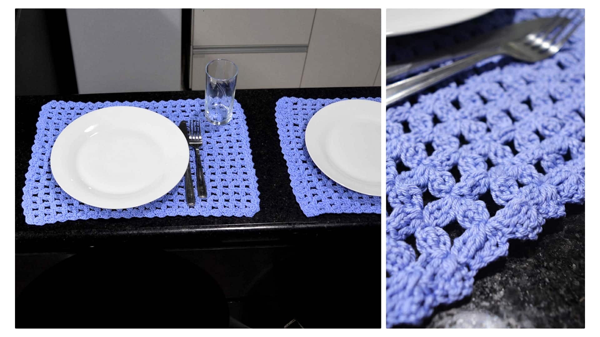 Jogo Americano de crochê simples azul: Receita e gráfico