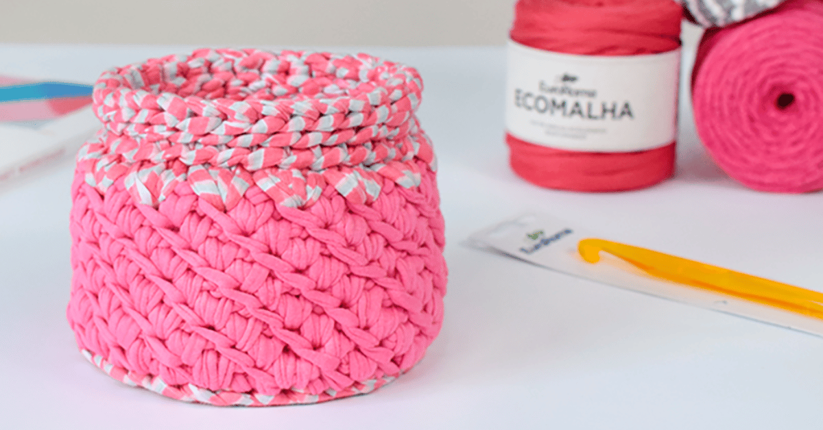 Cesto de fio de malha rosa em crochê: Passo a passo com gráficos