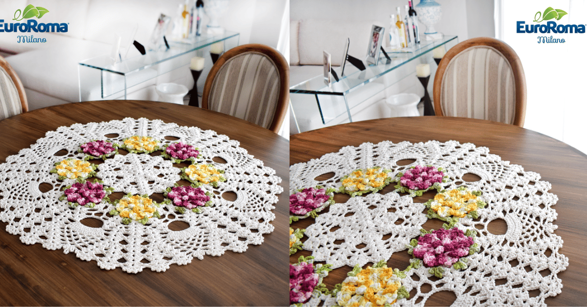 Decore a sua casa com o lindo centro de mesa em   crochê floridinho: Passo a passo com gráficos