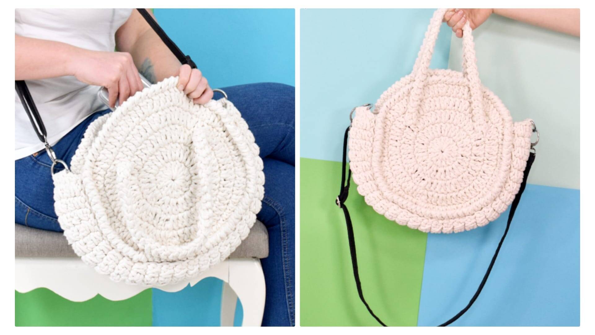 Maxi bolsa de crochê redonda simples e fácil: Receita e gráficos