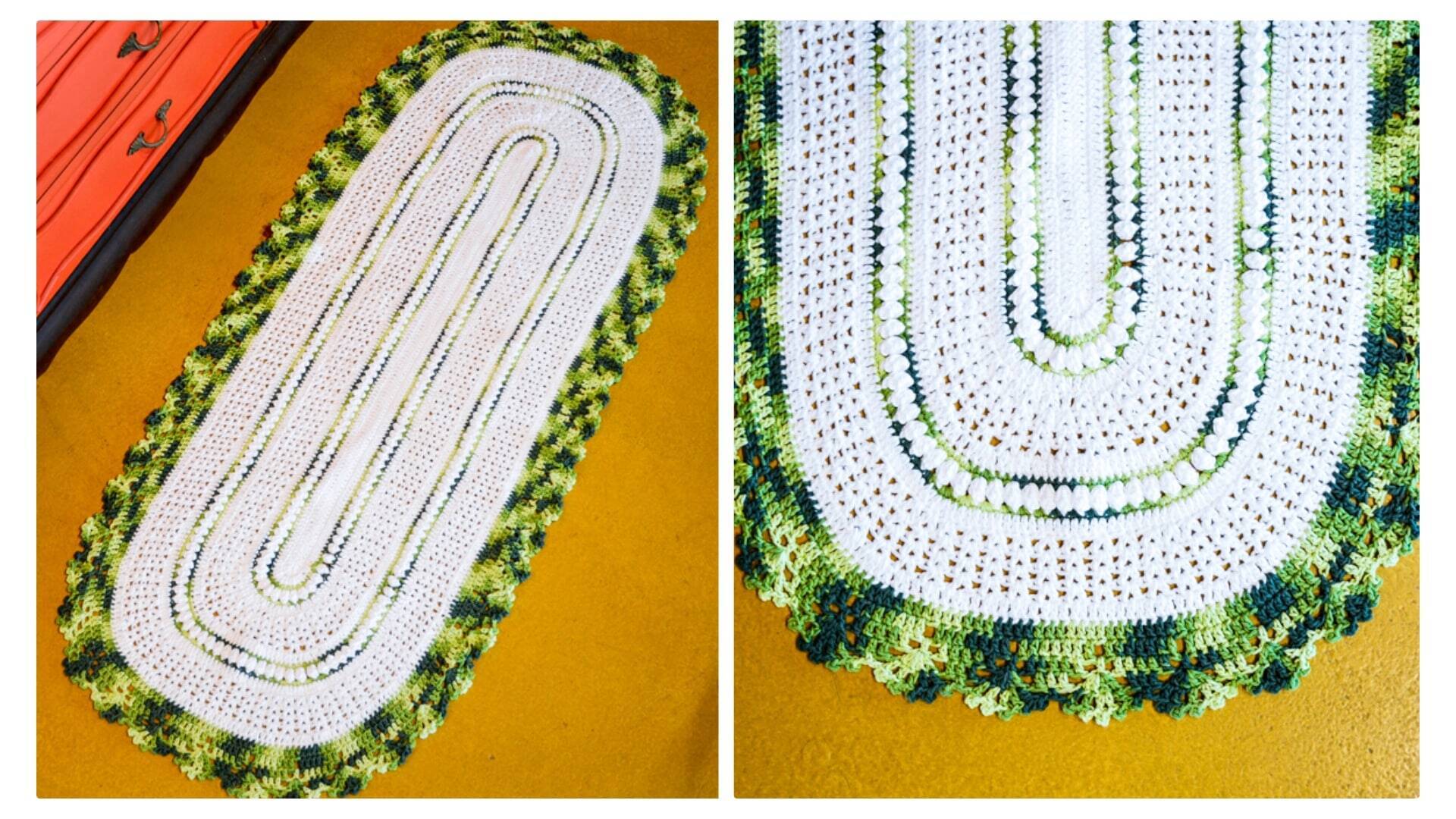 Tapete de Crochê Oval Folhagem: Passo a passo com gráficos