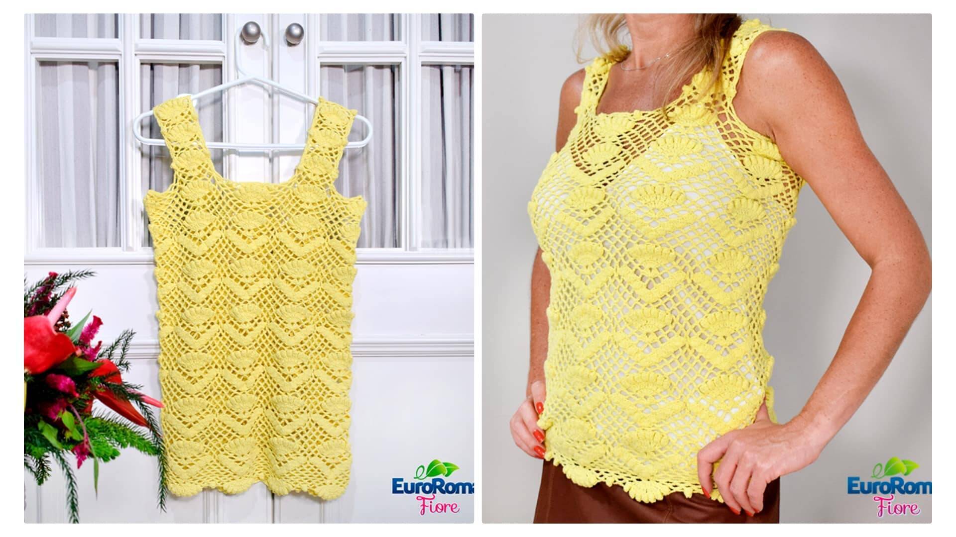 Blusa de crochê simples tipo regatinha: Receita e gráfico