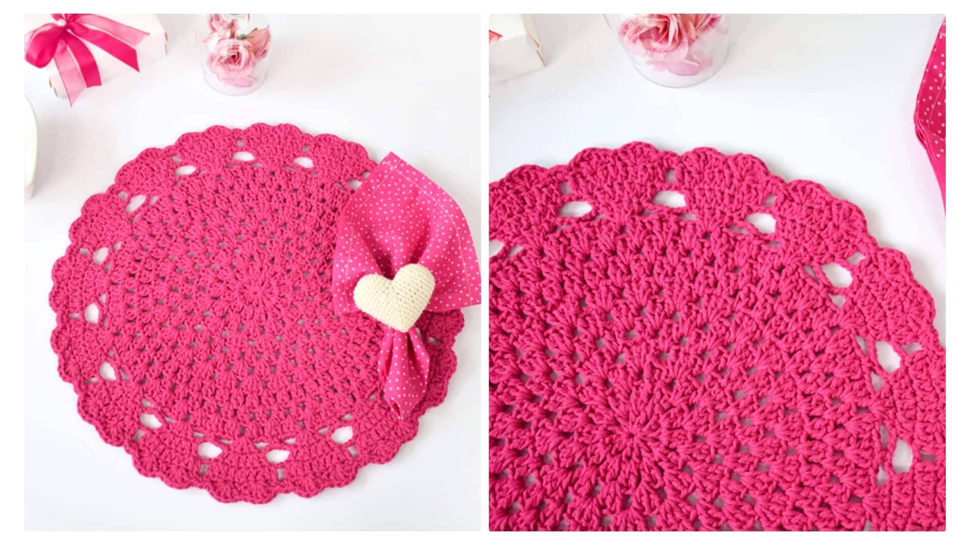 Sousplat de Crochê Rosa Coração : Receita, gráfico e tutorial