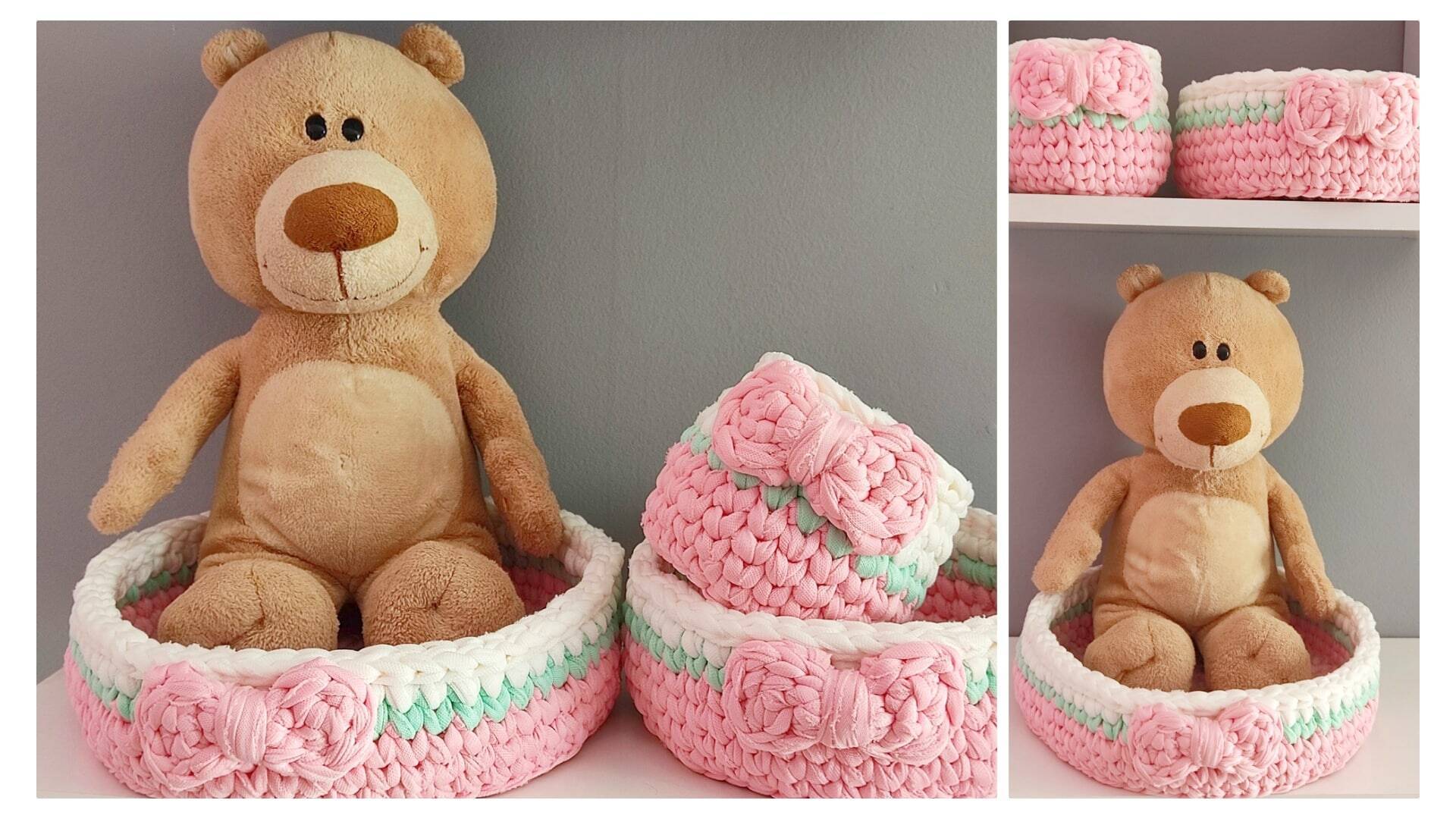 Cachepot de crochê com fio de malha para quartinho infantil