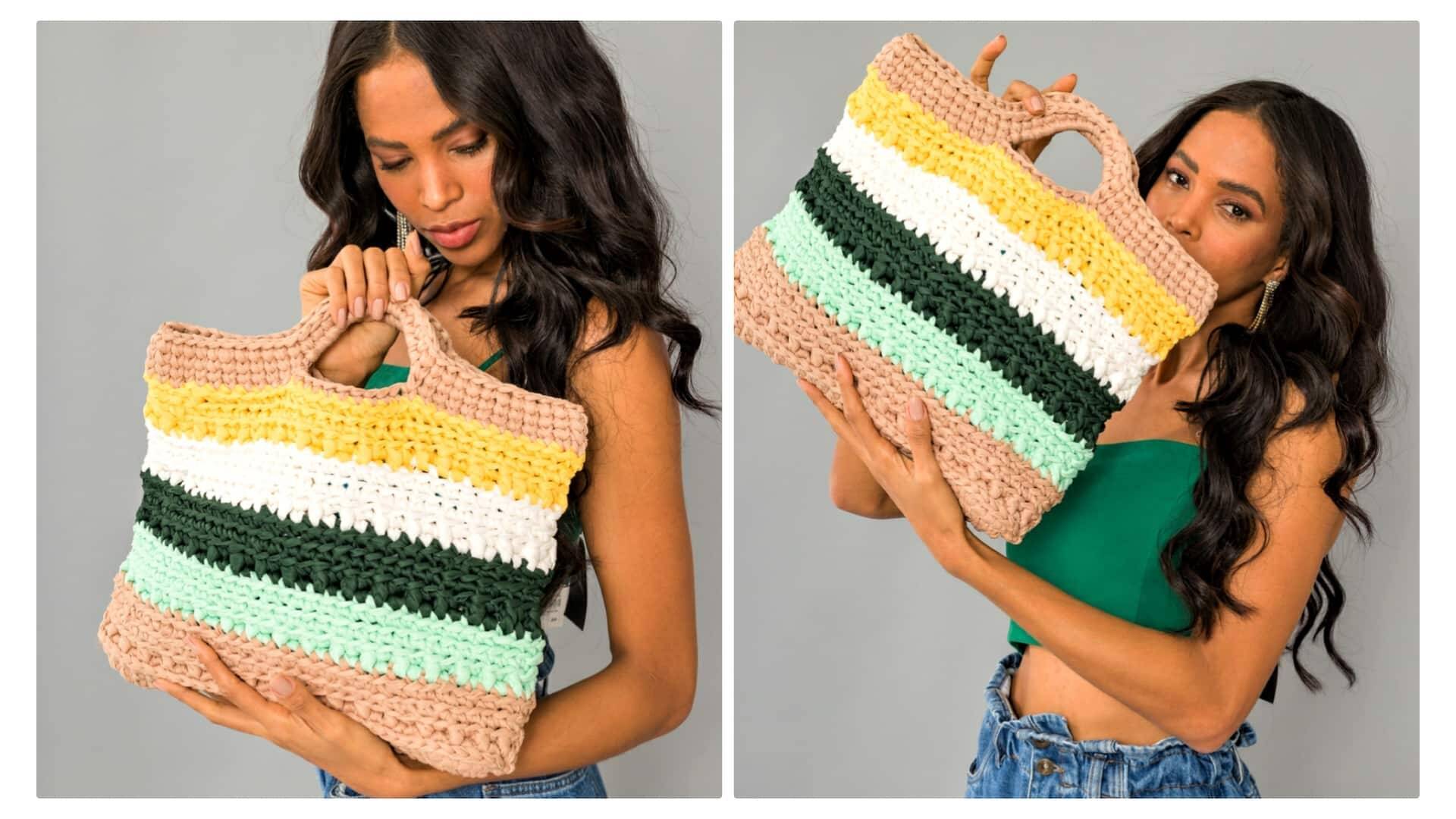 Inove com uma bolsa de crochê listrada: Receita e gráfico