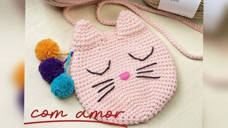 Bolsa de crochê infantil de gatinho: Passo a passo