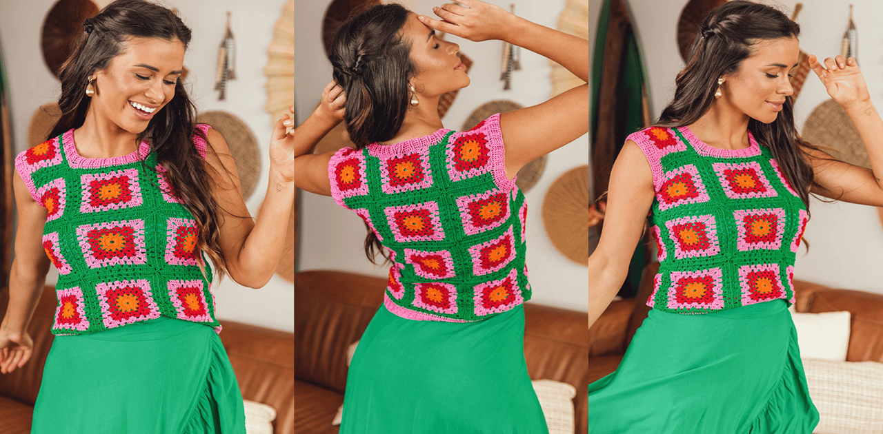 A blusinha de crochê square perfeita para trazer cor para o verão.