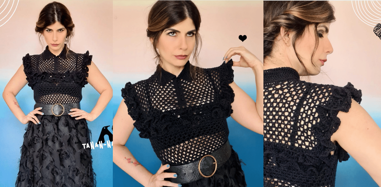 Blusa de crochê Wandinha: Passo a passo e gráfico.
