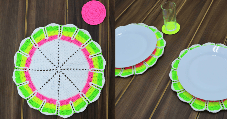 Sousplat Neon Verão em Crochê: Passo a passo com gráficos