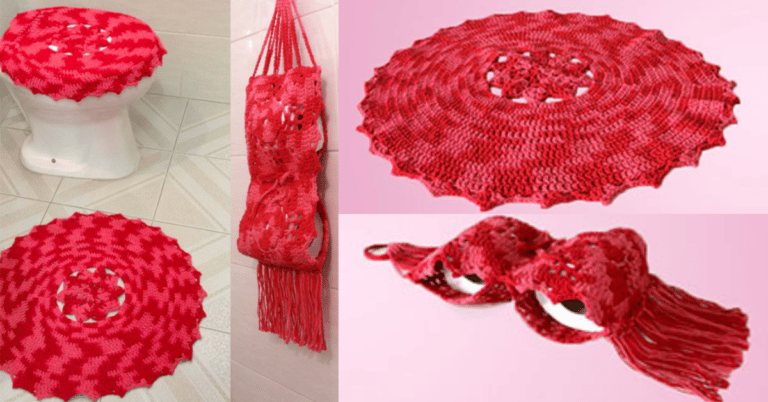 Conjunto de Banheiro Vermelho em Crochê: Passo a passo com gráficos