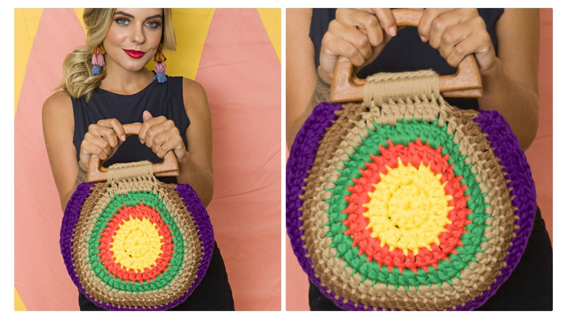 Bolsinha de Crochê com  Fio De Malha Redonda Colorida: Receita Passo a Passo
