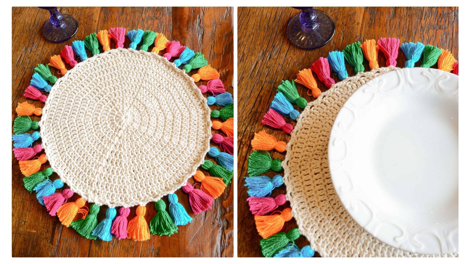 Sousplat de Crochê Simples Tasselzinho Colorido : Receita Passo a Passo