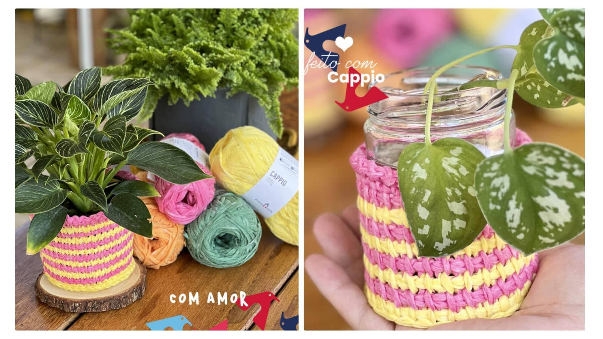 Cachepô de Crochê Coloridinho :  Receita e Videoaula de Crochê para Iniciantes