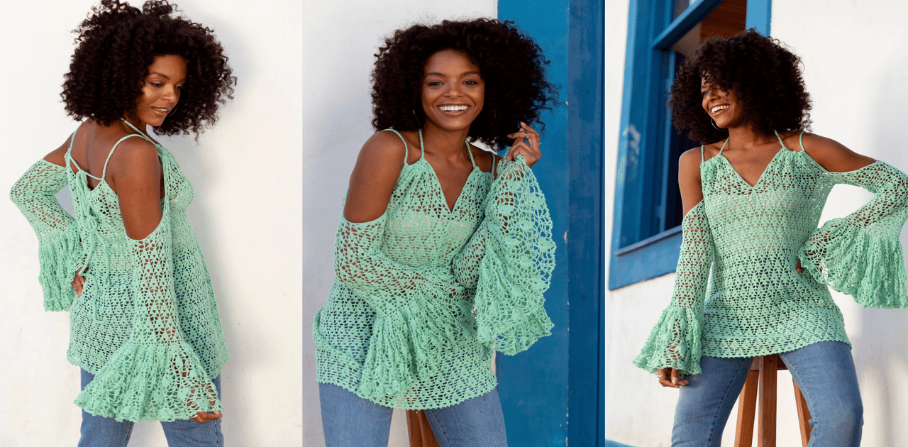 Linda bata de crochê neon mint: passo a passo e gráfico