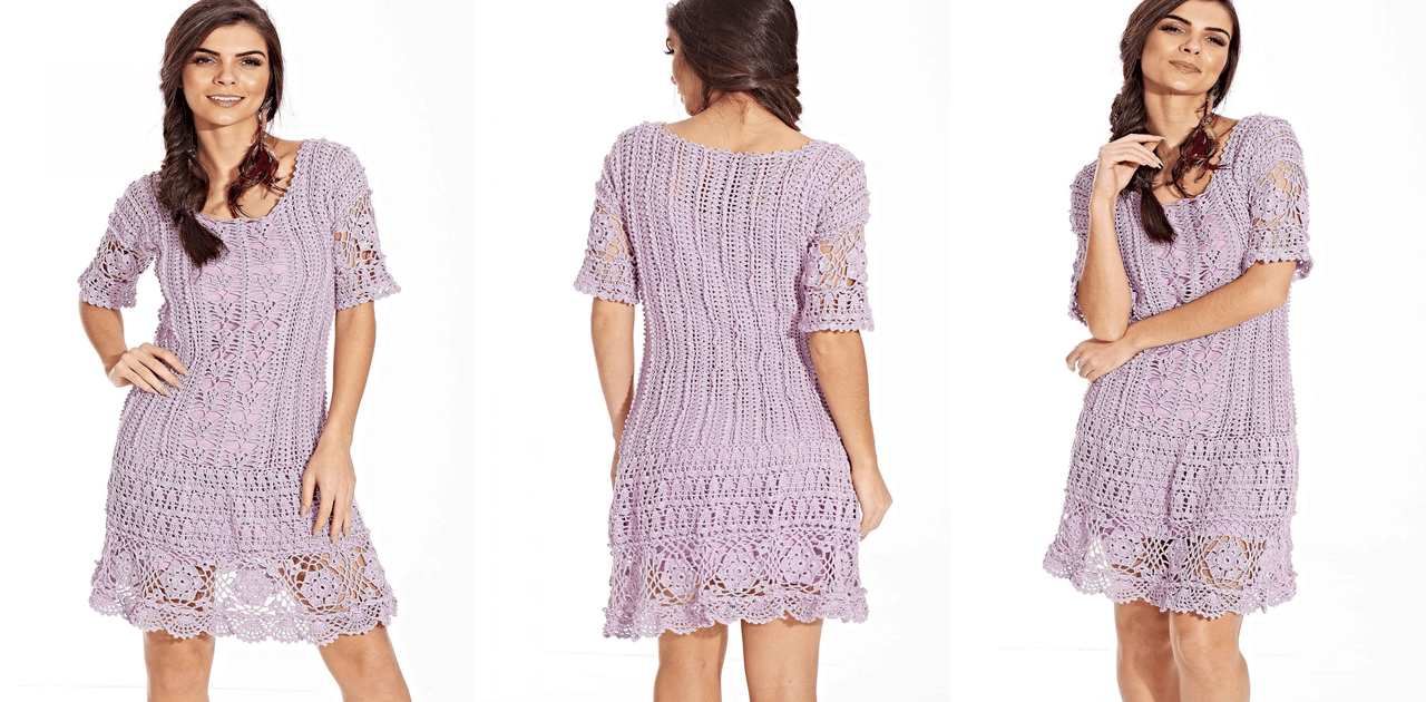 Faça o lindo vestido de crochê lilás: receita e gráfico