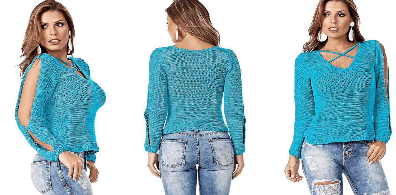 Aprenda aqui a linda blusa de crochê turquesa com receita e gráfico