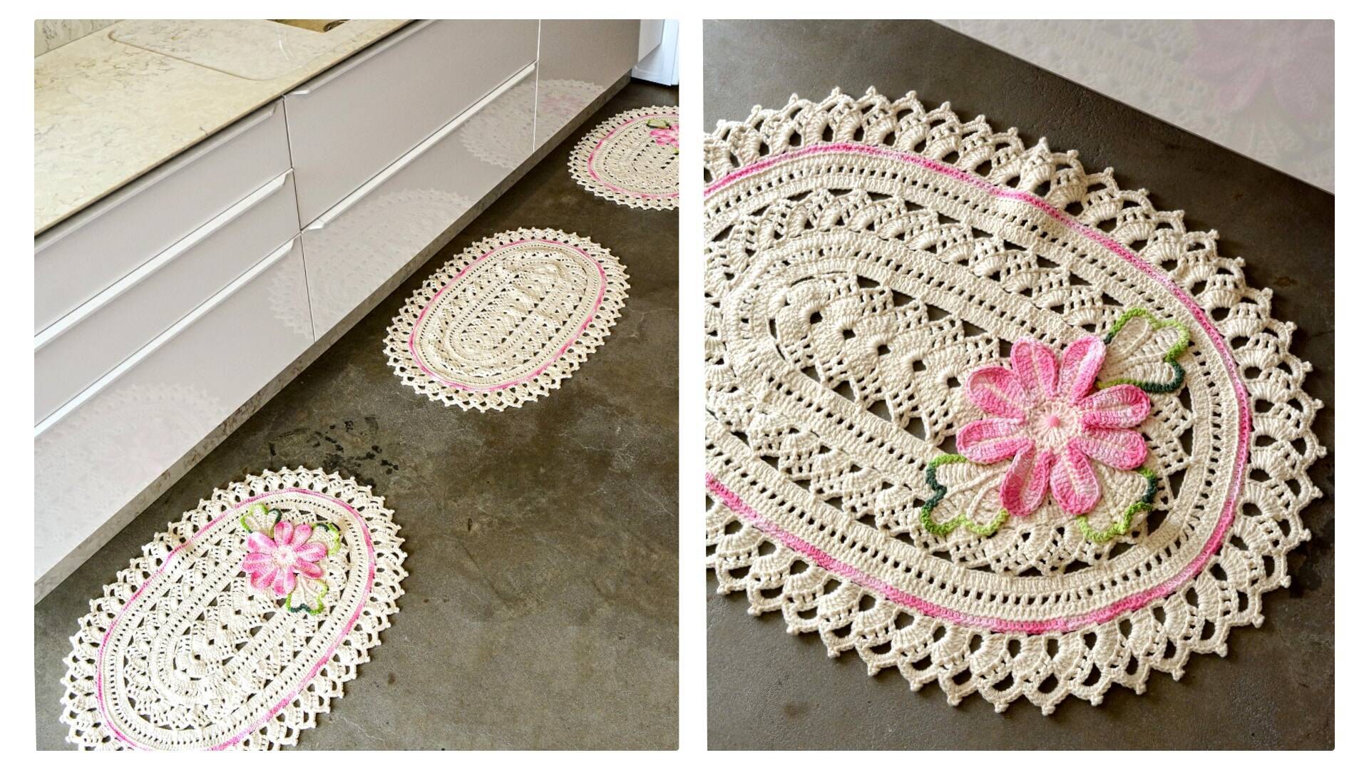 Jogo de Cozinha em Crochê Oval Floral: Receita, Gráfico e Tutorial