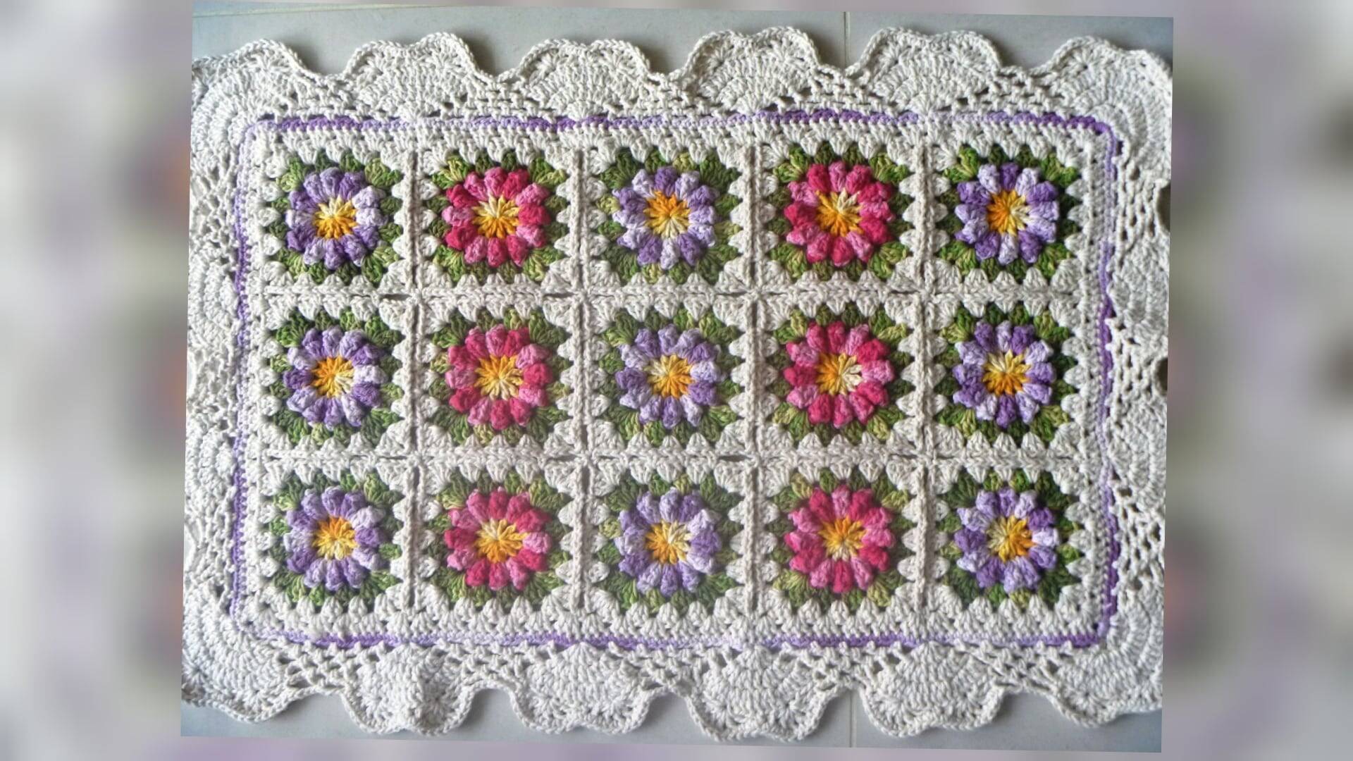 Tapetinho de Crochê Rosa e Lilás: Receita e Tutorial Como Unir Quadradinhos
