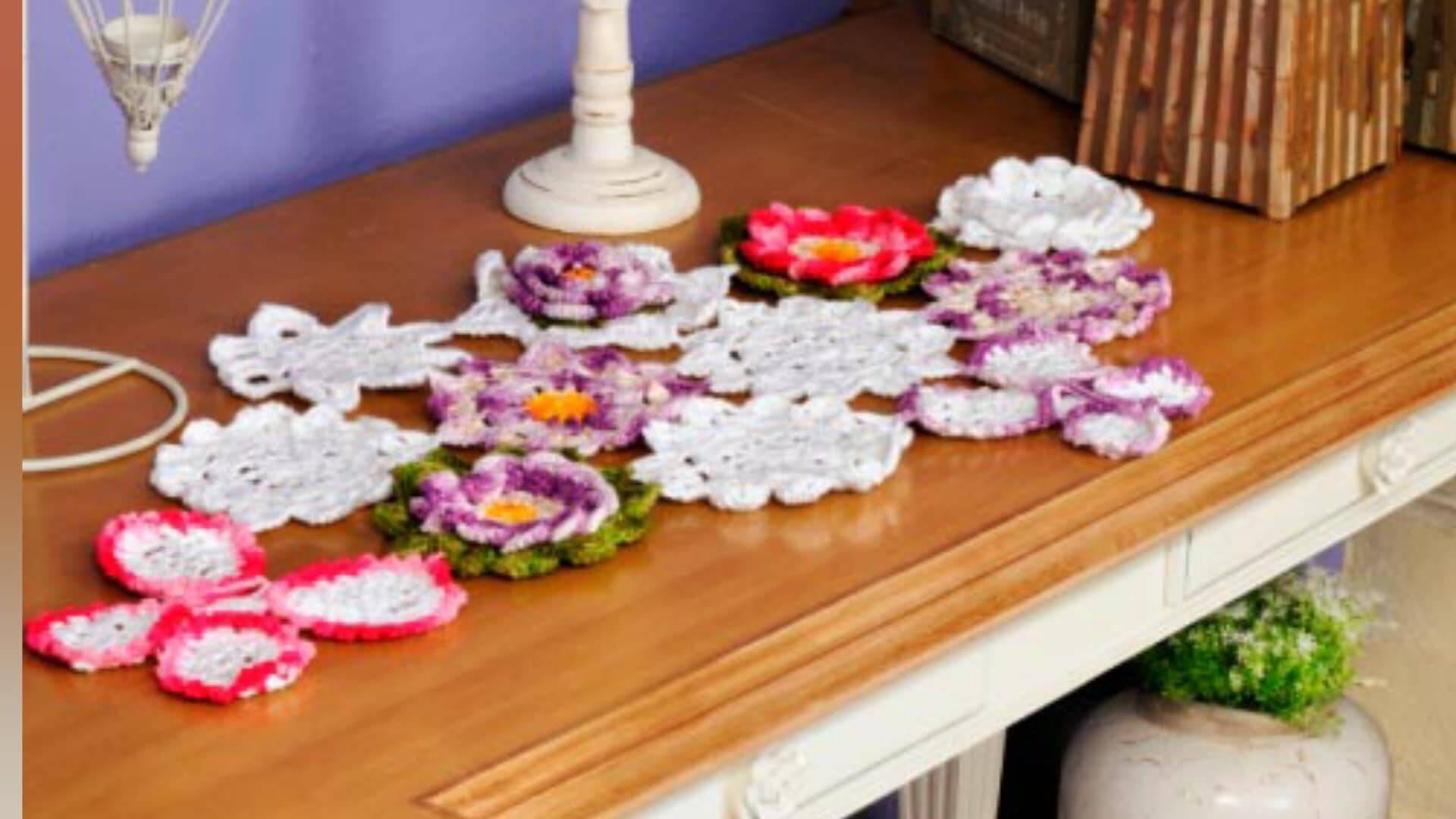 Trilho de Mesa em Crochê  Florido Duna: Receita e Gráfico