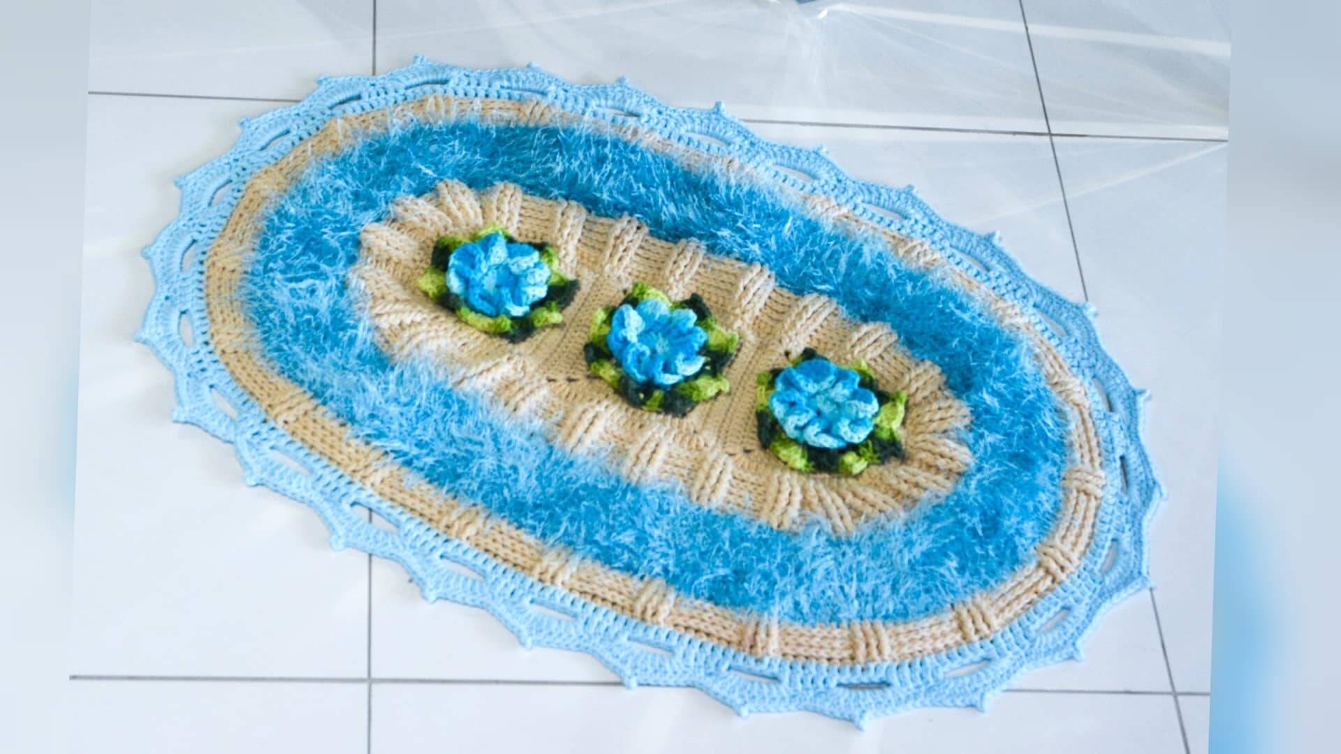 Lindo Tapetinho de Crochê Oval Celeste: Receita e Gráfico
