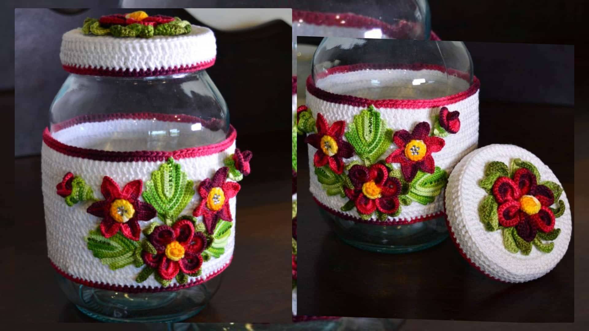 Decore com o Enfeite de Crochê para Pote de Vidro
