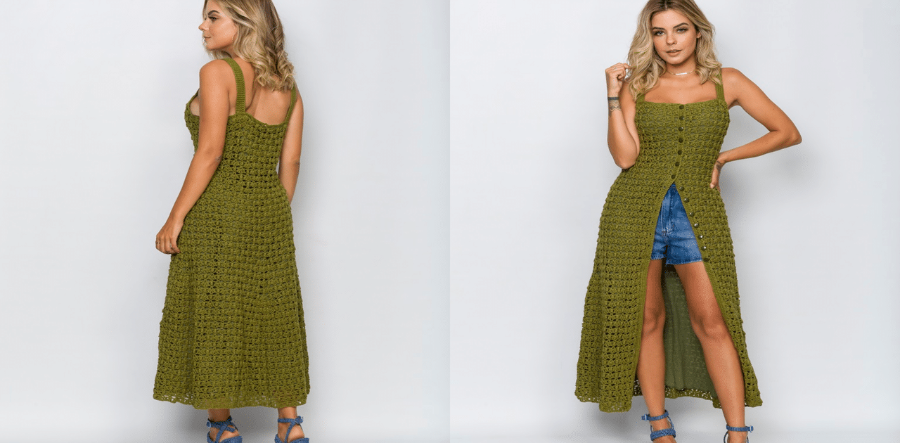 Belíssimo vestido de crochê militar: passo a passo
