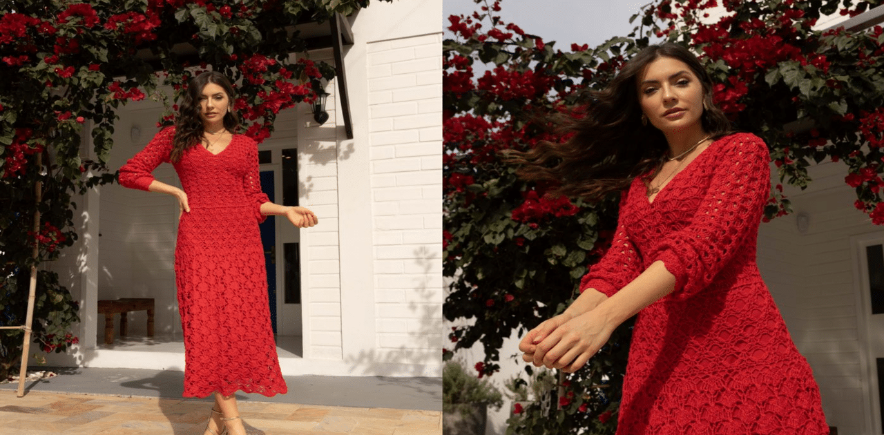 Vestido de crochê Mídi Vermelho: Passo a passo