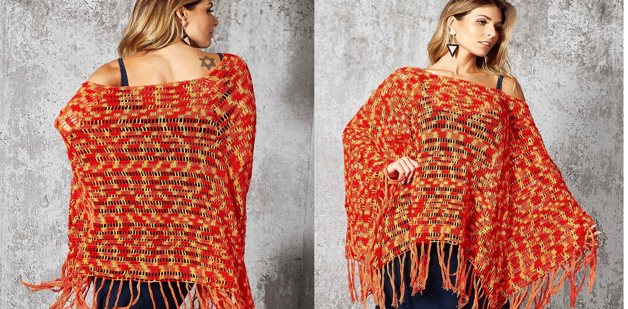 Lindo e Fácil Poncho de Crochê Mesclado com passo a passo