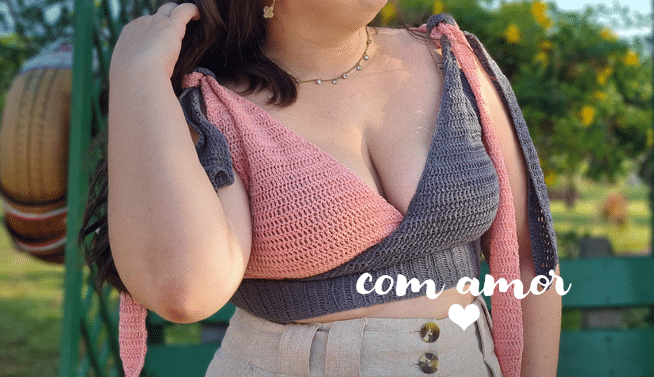 Cropped de crochê transpassada Plus Size Perfeito!