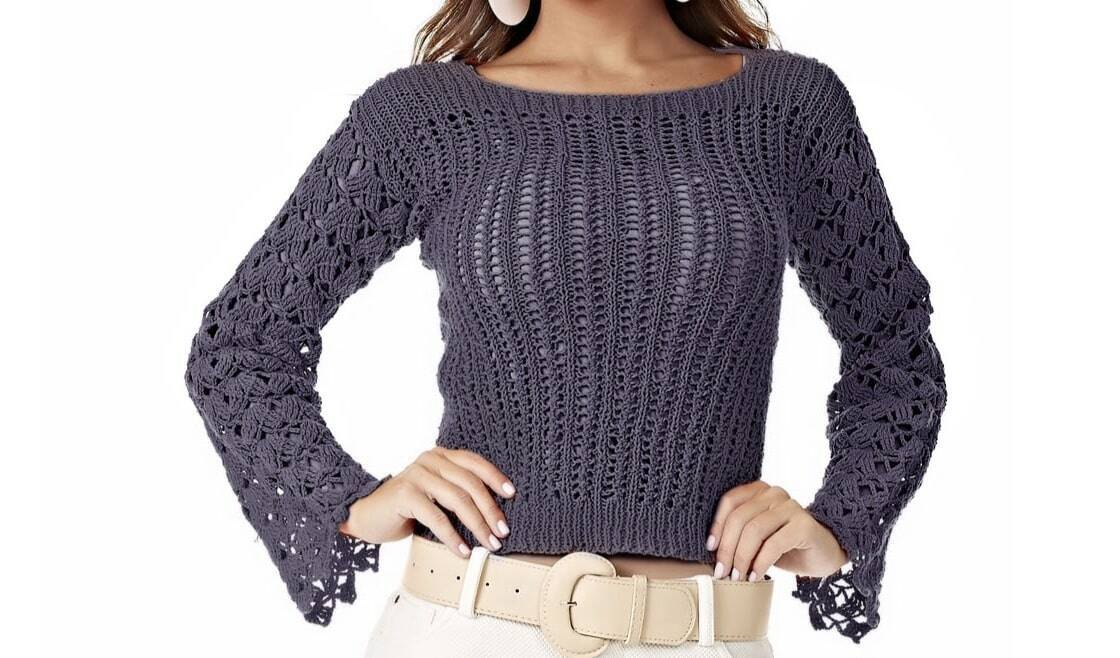 Faça a charmosa blusa de tricô Onix com passo a passo