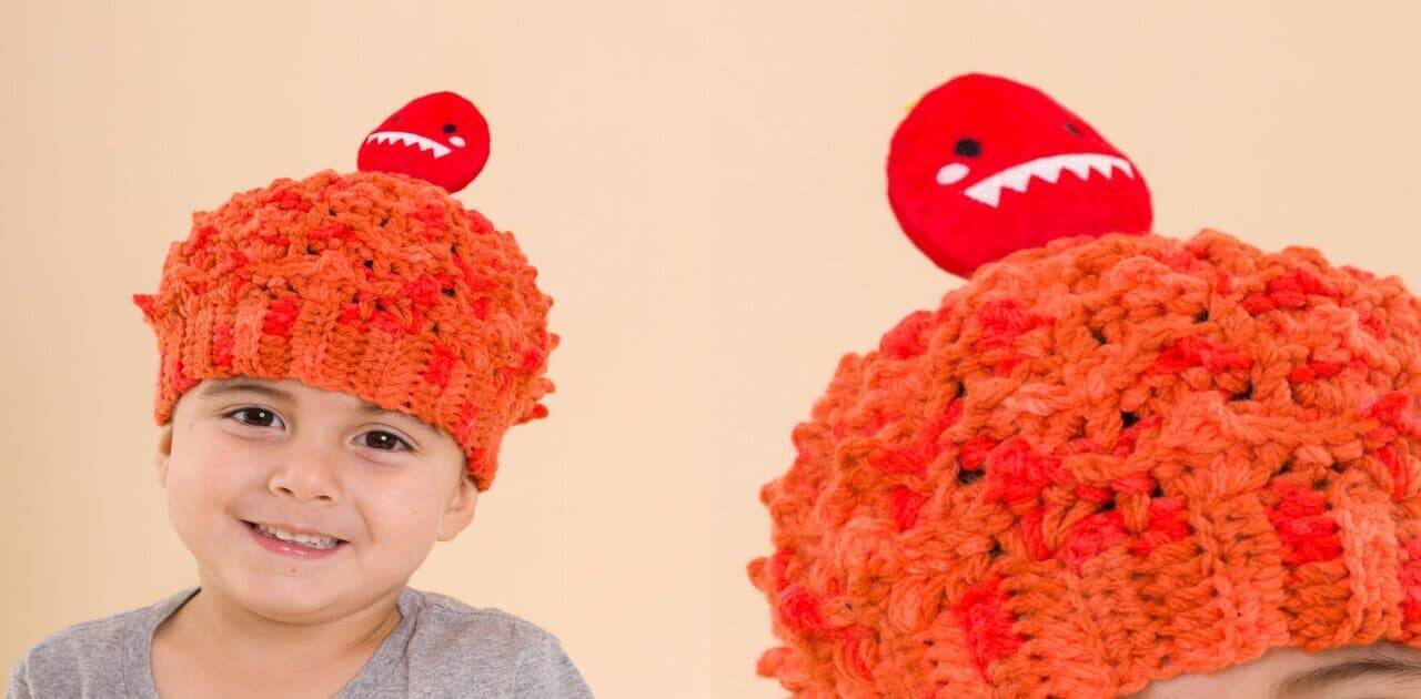 Faça o divertido Gorro infantil Dino em crochê