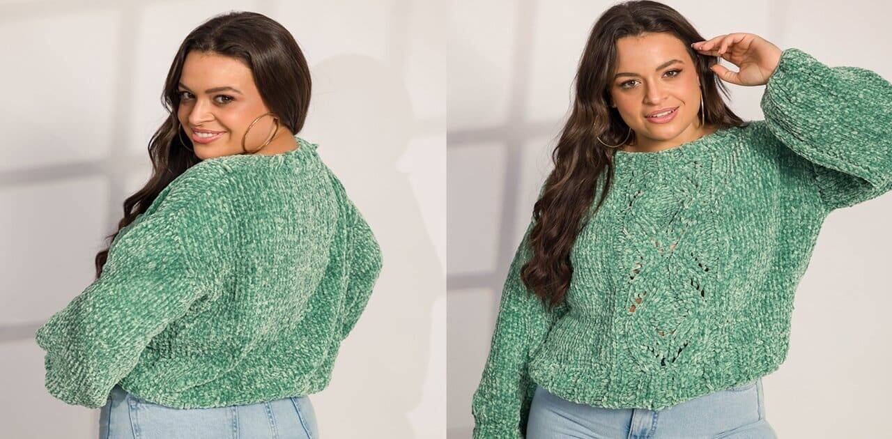 Fique quentinha com a linda blusa de tricô Água Marinha