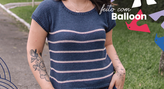 Blusa de tricô listrada – Feito com fio BALLOON