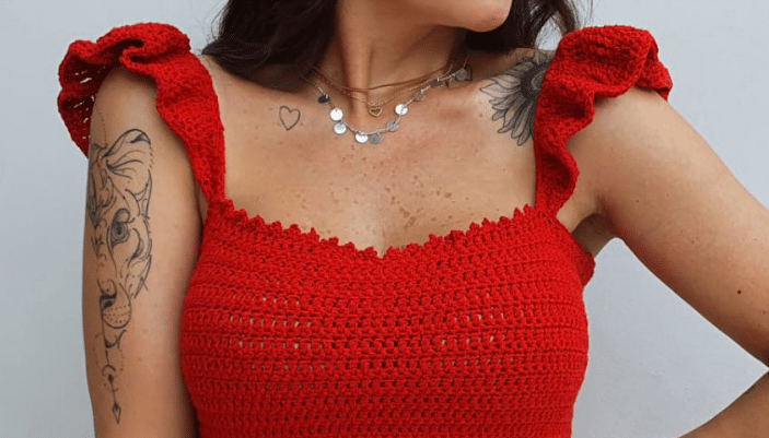 Cropped de crochê Vermelho super lindo – Feito com fio BIKINI