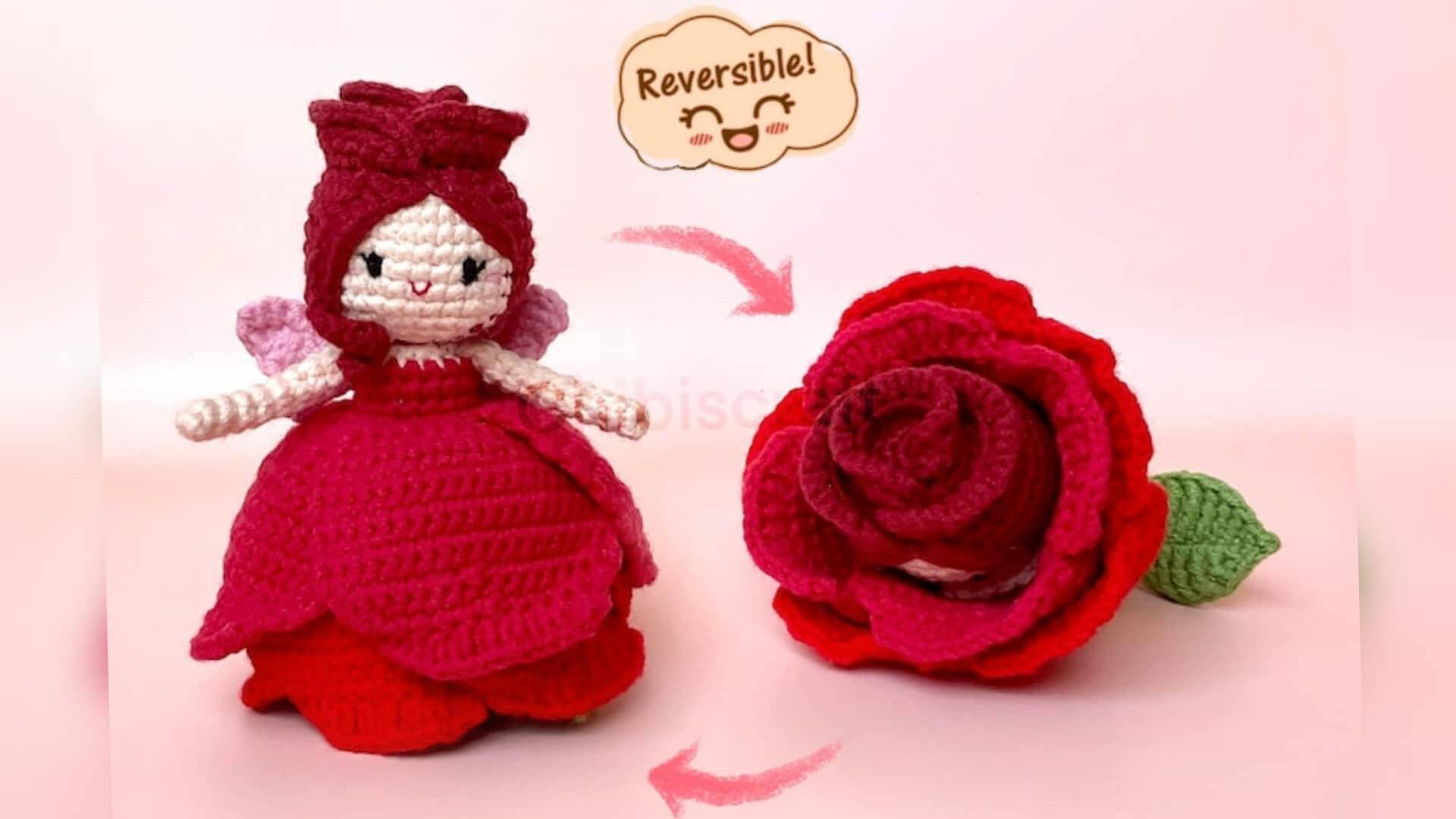 Amigurumi Boneca de Crochê Reversível Rosa