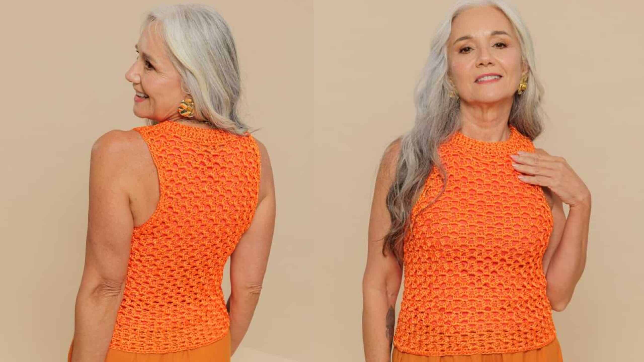 Linda Regata de crochê Apricot com receita e gráfico
