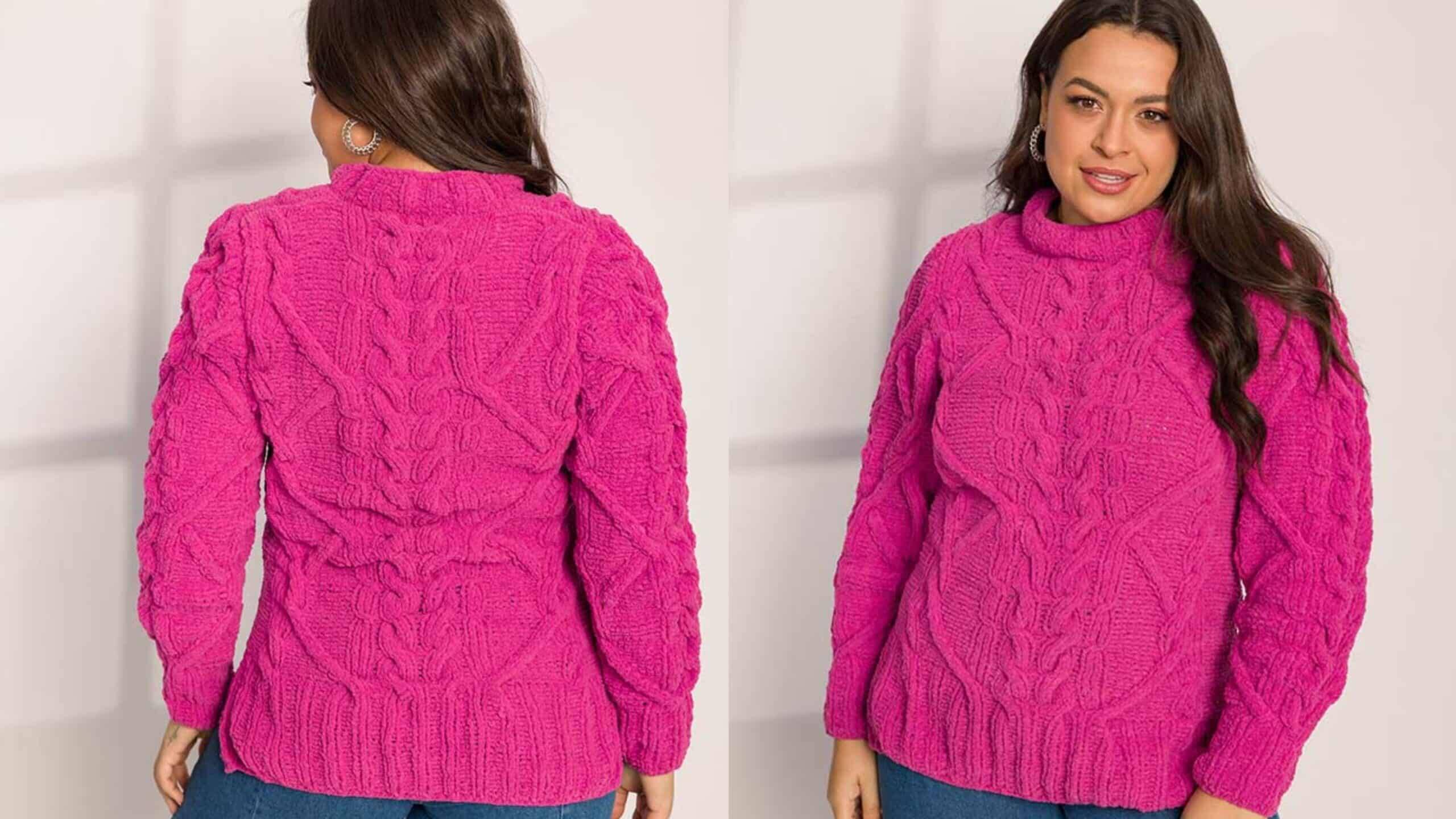 Fique quentinha com o Blusão de tricô Rosa  Intenso