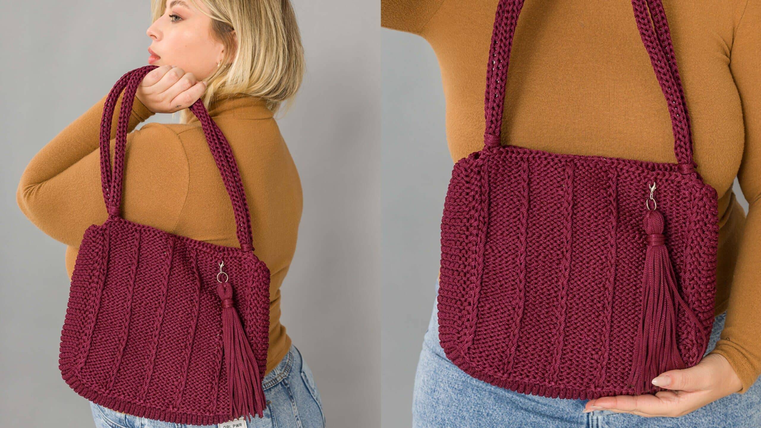 Bolsa de tricô Iza com receita e gráfico