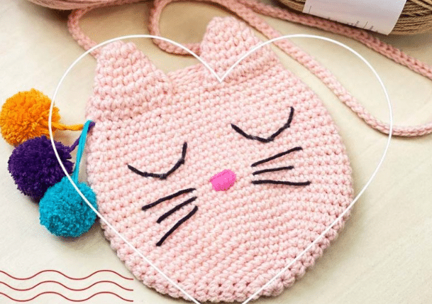 Bolsa de crochê infantil – Gatinho – Fios Kotini e Balloon