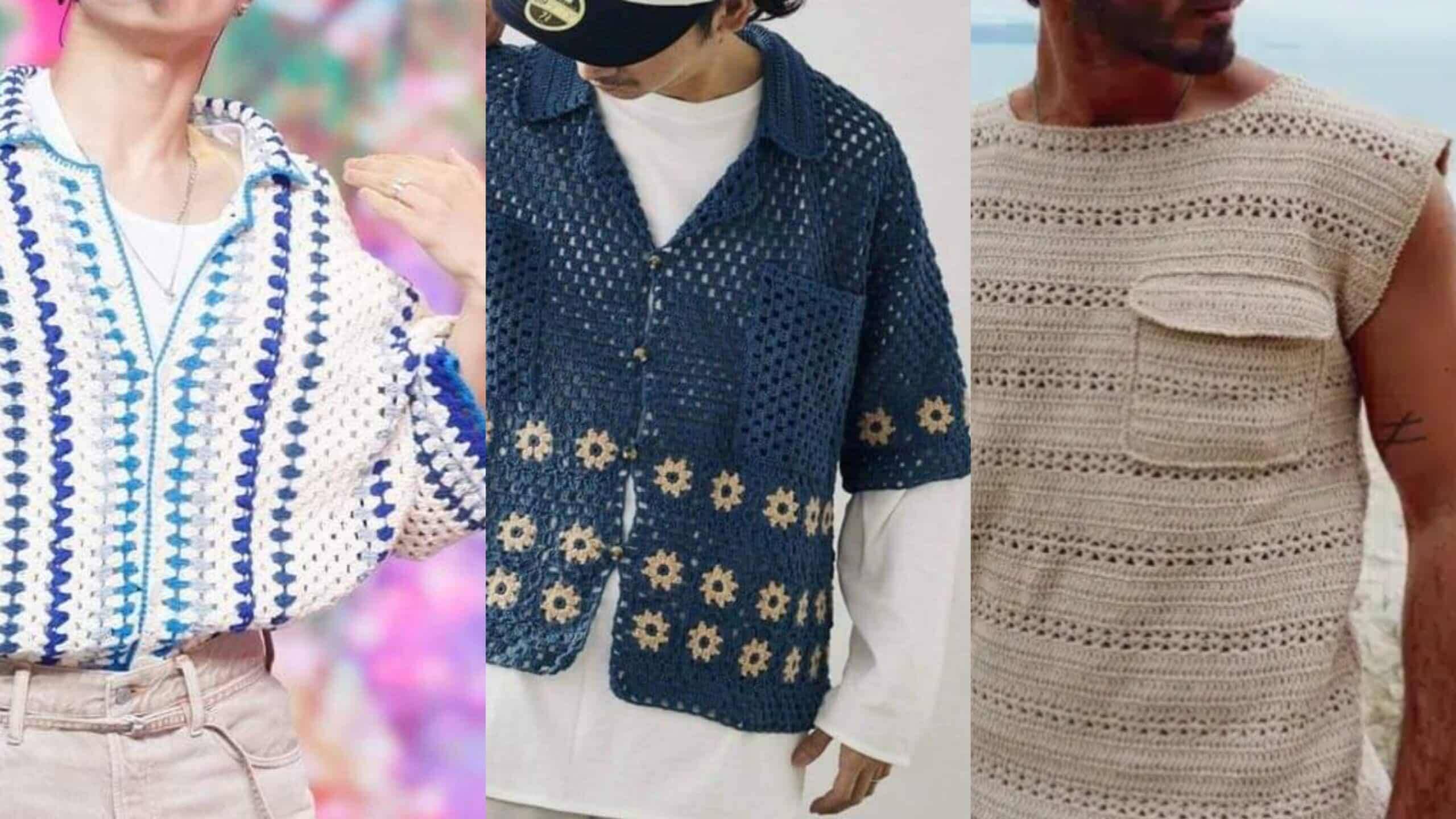 Camisas de Crochê Masculina com Gráficos e Inspirações