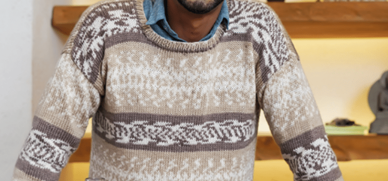 Blusa masculina jacquard natural - Técnica em tricô