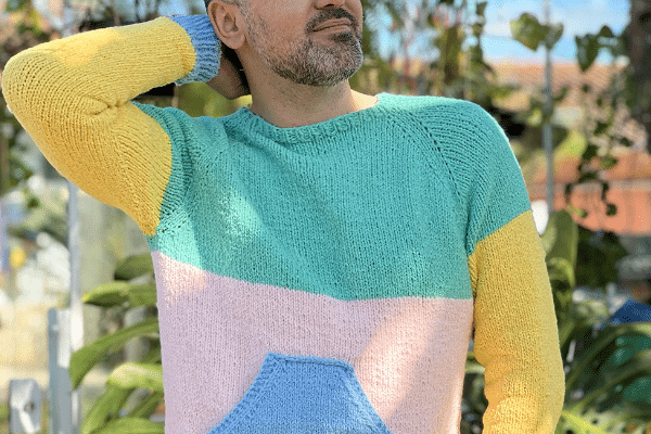Topdown de tricô – Blusa canguru Cores – Fio BOCAINA