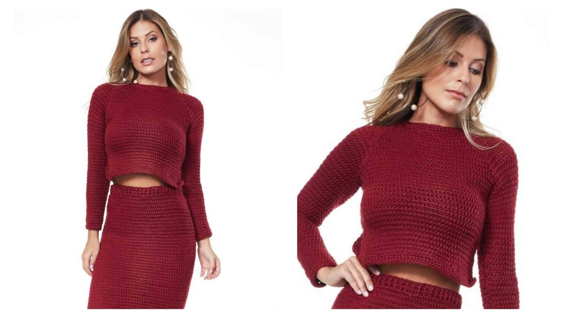 Conjunto De Crochê Bordô Com Gráficos Passo a passo