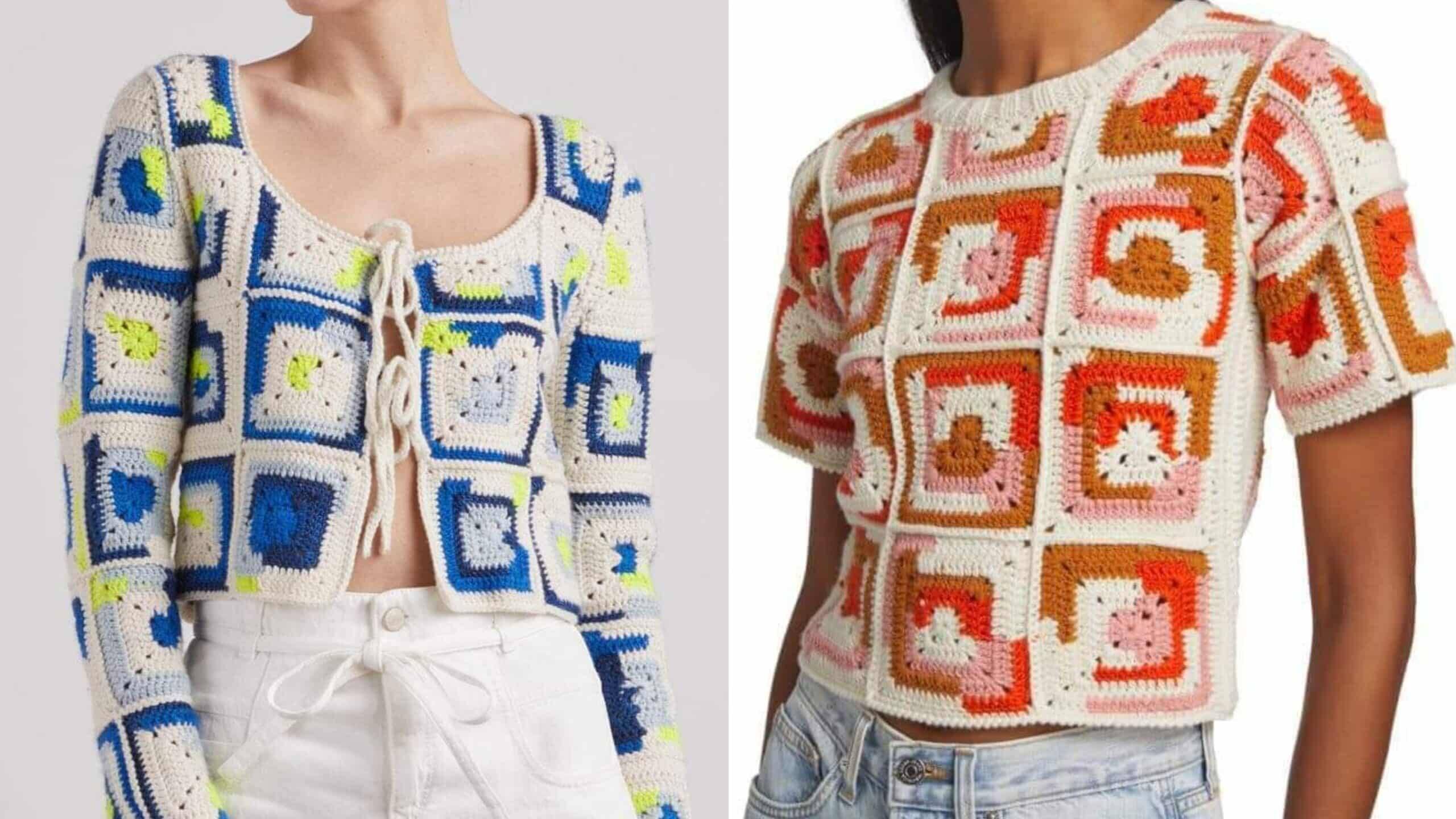 Blusas de Crochê com Motivos Quadrados: Inspirações com Gráficos